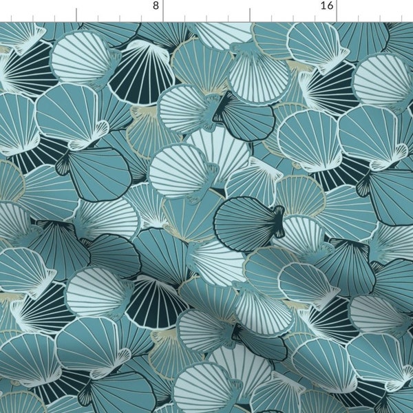 Seashells Fabric - Scallops In Blue  by atelier_danielle -  Ocean Mollusks Beach Coastal Shell Blue Teal Fabric by the Yard by Spoonflower