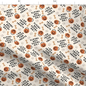 Halloween Fabric - Tricks For Treats by littlearrowdesign - Dog Puppy Dog Bone Dog Treats Trick Or Treat Fabric by the Yard by Spoonflower