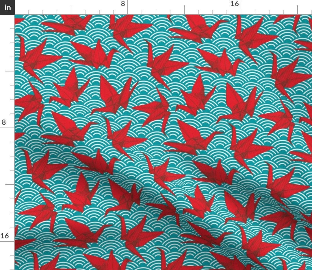 Cranes Fabric Cranes Origami Abstract Geometric Japanese Etsy