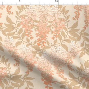 Peach Upholstery Fabric- Wisteria and Leaves by Emikundesigns - Vintage ...