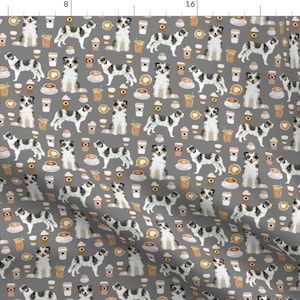Coffee Dog Fabric - Border Collie Blue Merle Coffee Grey By Petfriendly - Cute Coffee Latte Dog Cotton Fabric by the Yard with Spoonflower