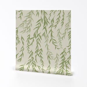 Green Willow Tree Removable Peel and Stick Wallpaper - Botanical Minimal Garden - Wall Art Wall Decor - Willow Sage by clare_mcintyre_studio