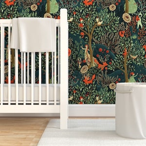 Green Wallpaper - Fairy Woodland by gaiamarfurt -  Forest Medieval Tree Whimsical Kids Removable Peel and Stick Wallpaper by Spoonflower
