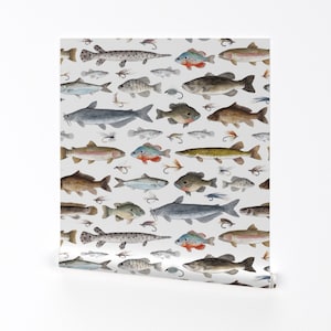 Multicolor Commercial Grade Wallpaper Fly Fishing by Twigandmoth Fish  Fishing Salmon Cabin Trout Wallpaper Double Roll by Spoonflower 