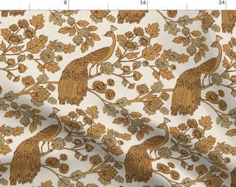 Peacock Fabric - Peacock Garden Gold By Ceciliamok - Chinoiserie Peacock Home Decor Upholstery Cotton Fabric By The Yard With Spoonflower