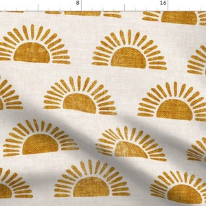 Block Print Sun Fabric - Sunshine By Littlearrowdecor - Mustard Yellow Beige Boho Rising Sun Cotton Fabric By The Yard With Spoonflower