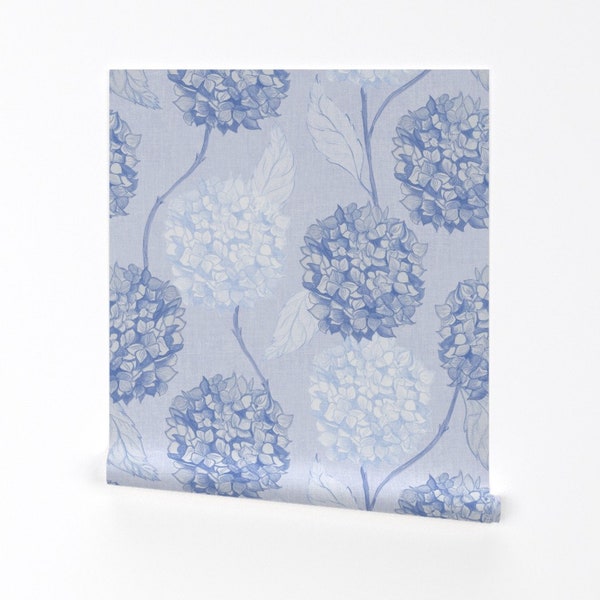 Peel and Stick Wallpaper Blue Hydrangea Etsy