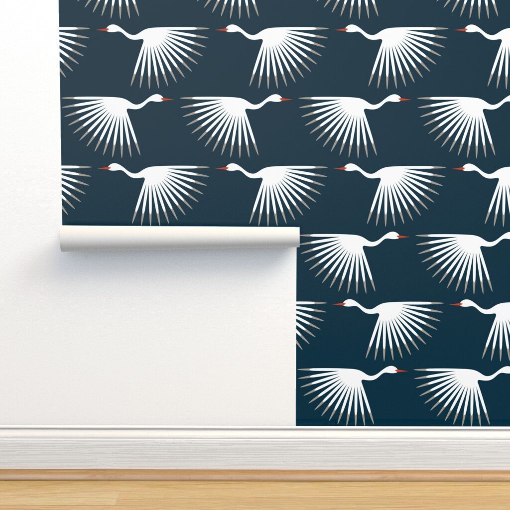 Art Deco Wallpaper Art Deco Cranes Midnight 10 - Etsy
