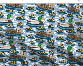Mallards Ducks Painted Pattern Fabric - Mallard Families By Willowbirdstudio - Mallards Cotton Fabric By The Yard With Spoonflower