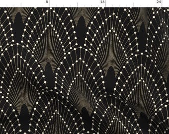 Art Deco Geometric Fabric - Art Deco Glam by danaduricekova - Glam Abstract Feathers Scallop Dots Palm Fan Fabric by the Yard by Spoonflower