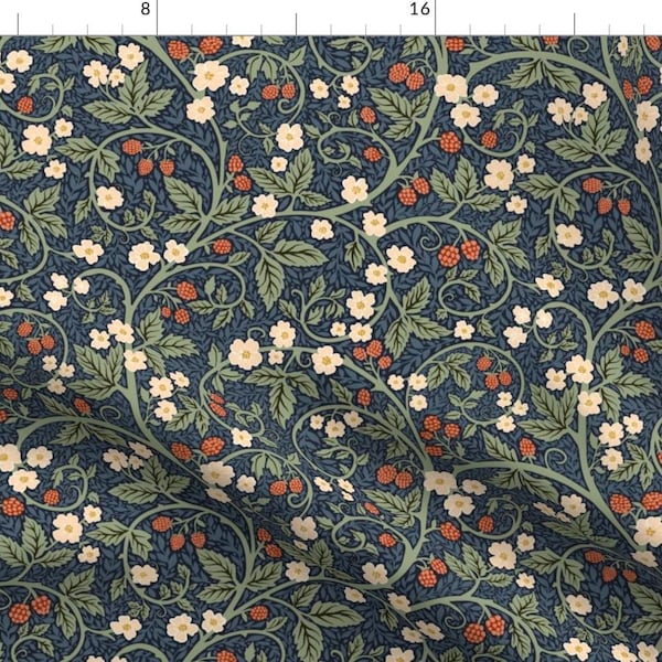 Green Vintage Fabric - Victorian Raspberry Floral by india_parkhurst_ - Leaves Floral Berries Victorian Fabric by the Yard by Spoonflower