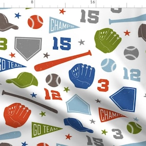 Baseball Fabric - Play Ball By Lellobird - Baseball Glove Ball Bat Home Plate Kids Summer Sports Cotton Fabric By The Yard With Spoonflower