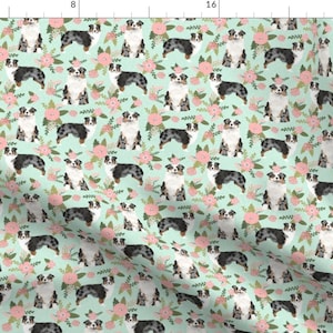 Australian Shepherd Fabric - Australian Shepher Pet Quilt D Blue Merle Floral By Petfriendly - Cotton Fabric By The Yard With Spoonflower
