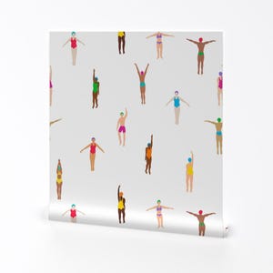 Papel pintado autoadhesivo desprendible para natación - Vacaciones, verano, mar, océano, deportes, piscina - Decoración de pared - Nadadores en blanco de dasbrooklyn