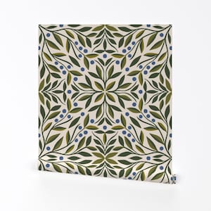 Green Floral Vines Removable Peel and Stick Wallpaper - Floral Botanical French Country - Wall Art Wall Decor - French Vines by annaaho