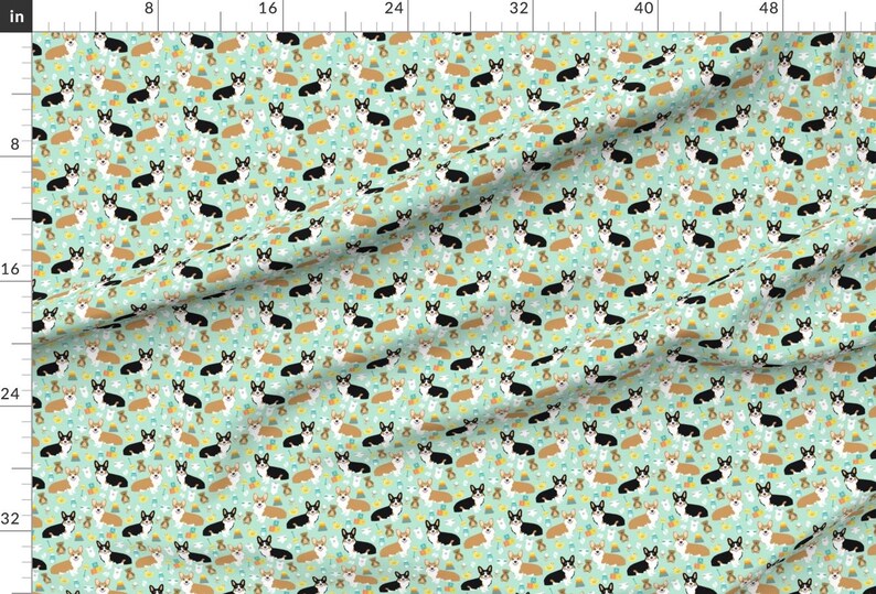 Baby Corgi Fabric - Corgis And Babies Fabric By Petfriendly - Baby Nursery Decor Corgi on Mint Cotton Fabric By The Yard With Spoonflower immagine 2