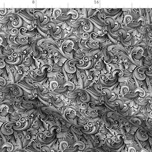 Flourish Fabric - Engraved Swirls 3 Black-White By Wrapartist - Flourish Victorian Grey Swirl Cotton Fabric By The Yard With Spoonflower