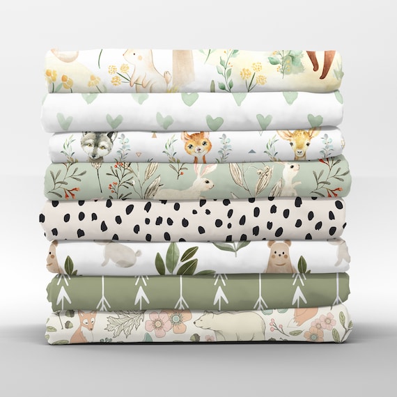 Gender Neutral Cotton Fabric Sage Green Woodland Animal Collection Petal  Signature Quilting Cotton Mix & Match Fabric by Spoonflower 