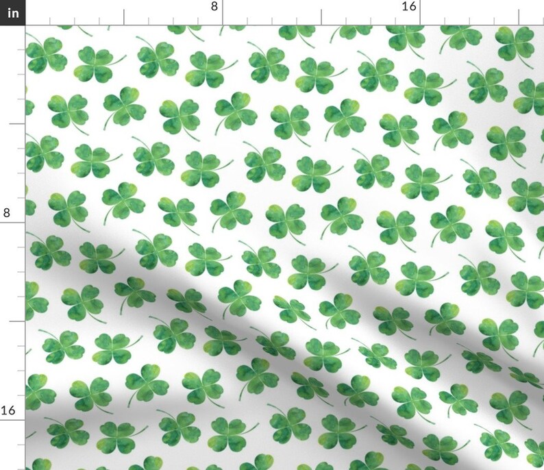 Four Leaf Clover Fabric Shamrock Toss Watercolor White by Etsy