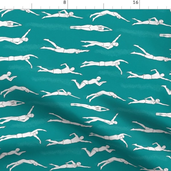 Swimmers Fabric - Swimmers On Turquoise By Landpenguin - Swimmers Sports Swim Team Cotton Fabric By The Yard With Spoonflower