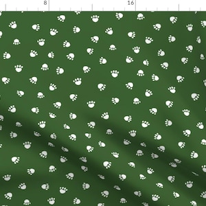 Paw Fabric - Garden Green White Cute Paw Print Pet Dog Cat Puppy Kitten Fabric By Petfriendly - Cotton Fabric by the Yard with Spoonflower