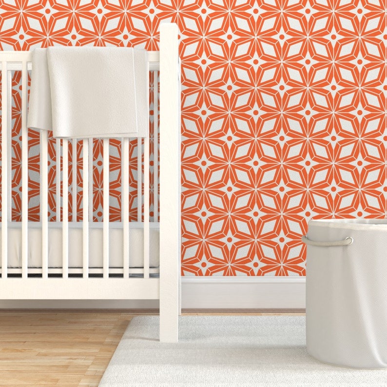Mid Century Modern Wallpaper Starburst Orange By Etsy