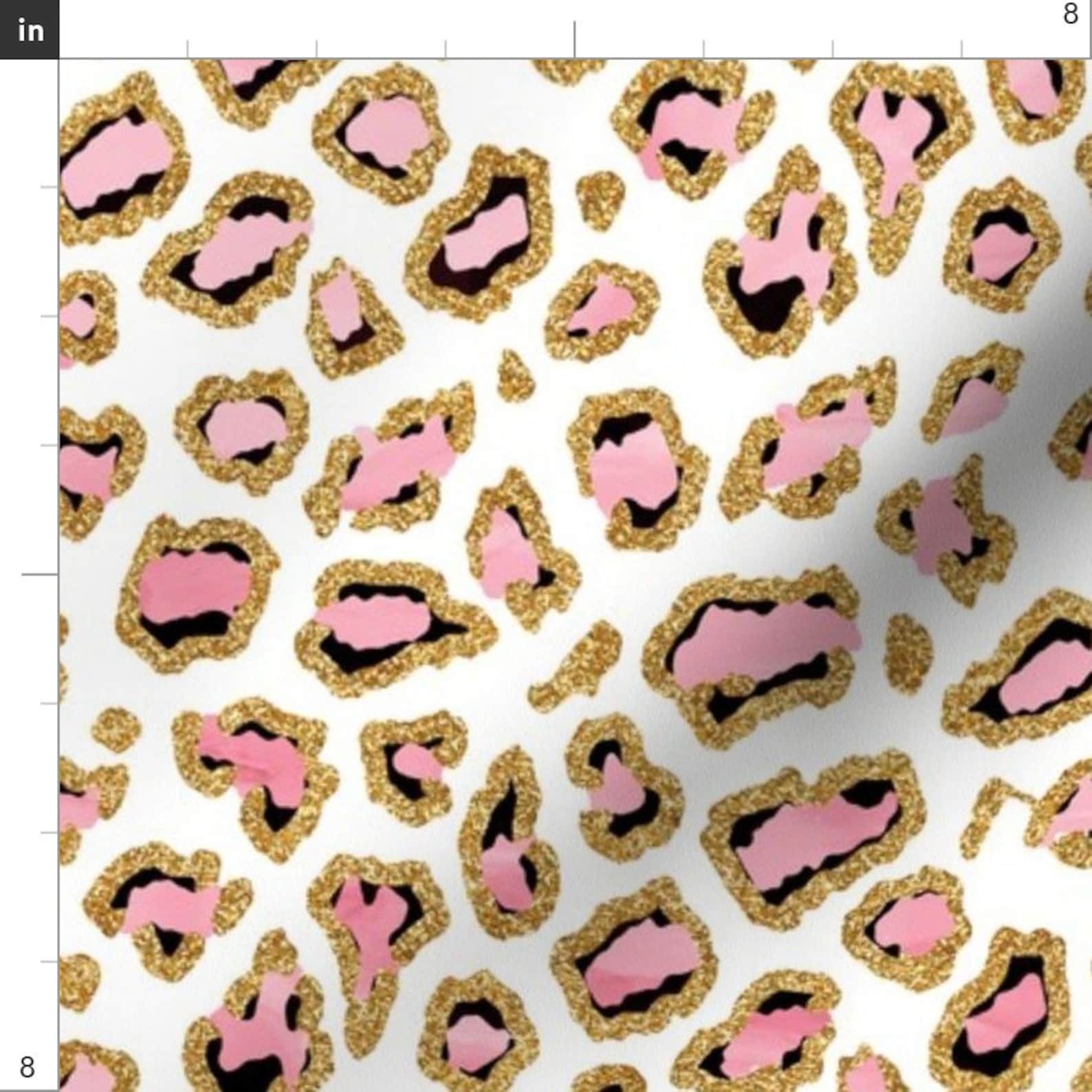 Pink and Gold Glitter Leopard Print Fabric Leopard in Fancy Etsy