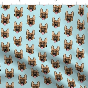 German Shepherd Faces Fabric - German Shepherd (Baby Blue) By Littlearrowdesign - German Shepherd Cotton Fabric By The Yard With Spoonflower