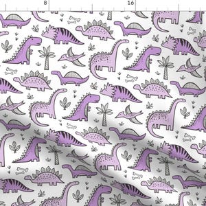 Purple Dinosaurs Fabric - Dinosaurs In Purple On White By Caja Design - Dinosaurs Children&#39;s Room Cotton Fabric By The Yard With Spoonflower