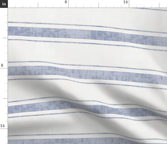 One yard Aqua White Ticking Linen Fabric / Stripe Linen Upholstery /  Drapery Fabric / Woven Aqua Fabric / Upholstery Ticking / Blue Linen