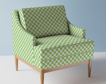 80s Checkered Upholstery Fabric- Apple Green Checker by 3rittanylane - Lime Green Neon Bright Checkers  Fabric By The Yard With Spoonflower