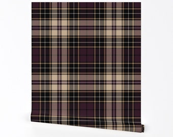 Dark Plum Tartan Wallpaper - Plum Plaid by misentangledvision - Classic Traditional Removable Peel and Stick Wallpaper by Spoonflower