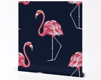 Flamingo Wallpaper - Vintage Flamingo By Marta Strausa - Tropical Bird Custom Printed Removable Self Adhesive Wallpaper Roll by Spoonflower