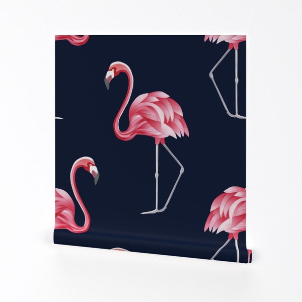 Flamingo Wallpaper - Vintage Flamingo By Marta Strausa - Tropical Bird Custom Printed Removable Self Adhesive Wallpaper Roll by Spoonflower