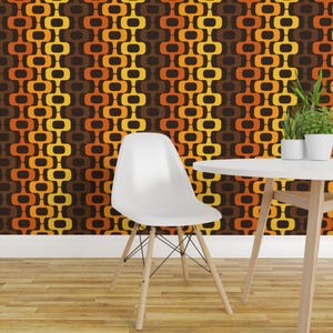 Vintage Peel and Stick Wallpaper -  Yellow Brown Retro Orange 1970s - Removable Wall Decor Art - 1970s Motif Browns  by artistkierstan