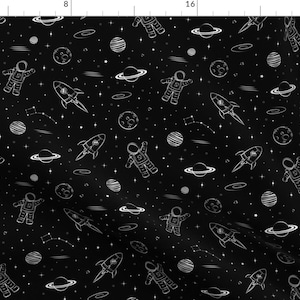 Space Fabric - Monochrome Space Print Black By Littlearrowdesign - Space Astronaut Outer Space Cotton Fabric By The Yard With Spoonflower