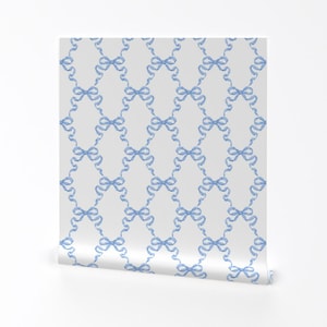Ribbon Trellis Removable Peel and Stick Wallpaper - Blue White Sweet Vintage Cottage - Wall Art Wall Decor - Hannah Ribbon by danika_herrick