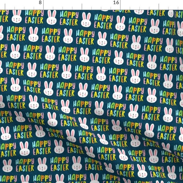 Happy Easter Bunnies Fabric - Happy Easter - Bunny - Multi On Blue - Lad19 By Littlearrowdesign - Happy Easter Fabric With Spoonflower