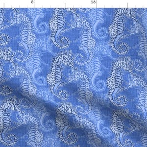 Seahorse Ocean Fabric - Blue Batik Watercolor Painted Nautical Tropical Summer By Joanmclemore - Cotton Fabric By The Yard With Spoonflower