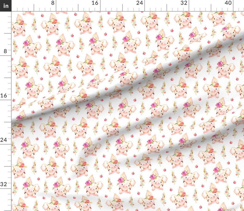 Pig Fabric Miss Piglet Baby Girl Pig With Flowers Apples - Etsy