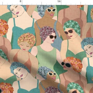 Art Deco Fabric - Vintage Swimmers by shellypenko - Ladies Swimming Lake Lake House Swim Cap Summer Camp Fabric by the Yard by Spoonflower image 1