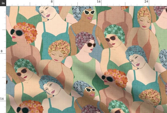 Art Deco Fabric - Vintage Swimmers by shellypenko - Ladies Swimming Lake Lake House Swim Cap Summer Camp Fabric by the Yard by Spoonflower