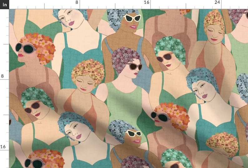 Art Deco Fabric - Vintage Swimmers by shellypenko - Ladies Swimming Lake Lake House Swim Cap Summer Camp Fabric by the Yard by Spoonflower image 1