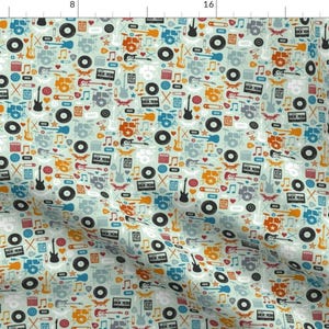 Rock Fabric - I Love Rock Roll By Lellobird - Blue Colorful Instruments Music Bands Retro Rocker Cotton Fabric By The Yard With Spoonflower