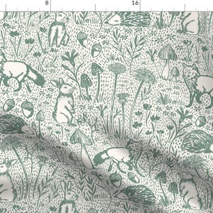 Woodland Creatures Fabric - Woods Of Whimsy by hufton_studio - Hedgehog Fox Mushrooms Fungi Wildflowers Fabric by the Yard by Spoonflower