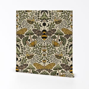 Nouveau Nature Removable Peel and Stick Wallpaper - Green Yellow Moth - Wall Art Wall Decor - Natural Habitat Of Bees And Moths by ozdebayer