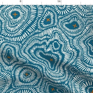 Topography Fabric - X Marks The Spot by helenbowler - Abstract Treasure Map.blue White Pirates Ocean Lines Fabric by the Yard by Spoonflower