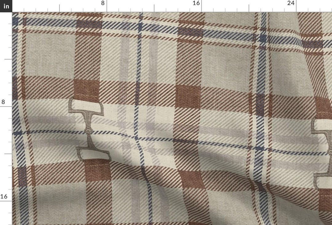 Equestrian Fabric - Horse Bit Plaid by Kittenlane - Autumnal Plaid ...