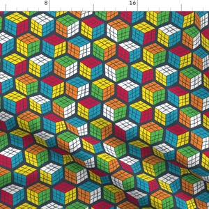 Geek Fabric - Geek Cubes By Penny Eversole - Primary Colors Solved Puzzle Smart Red Blue Yellow Cotton Fabric By The Yard With Spoonflower