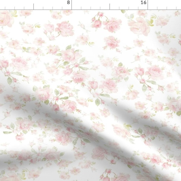 Pink Fabric - June Roses by lilyoake -  Blush Flowers Floral Pink Roses Wedding Aged Cottage Chic Fabric by the Yard by Spoonflower